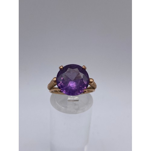 567 - ROSE GOLD AMETHYST SOLITAIRE RING CLAW SET 4.3G APPROX