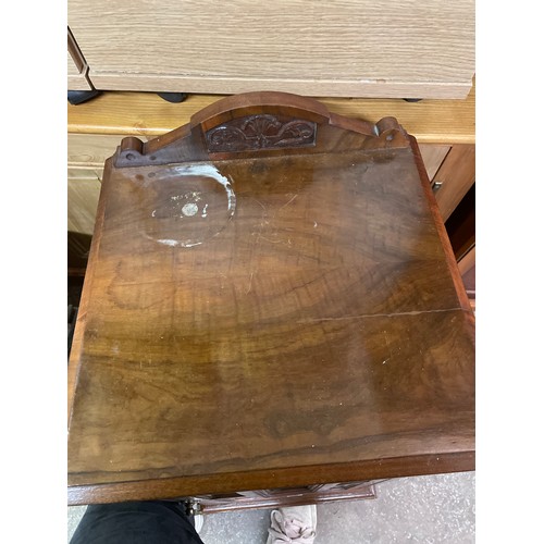 92 - LATE VICTORIAN WALNUT CARVED BEDSIDE CABINET ENCLOSING SEVERAL SHELVES