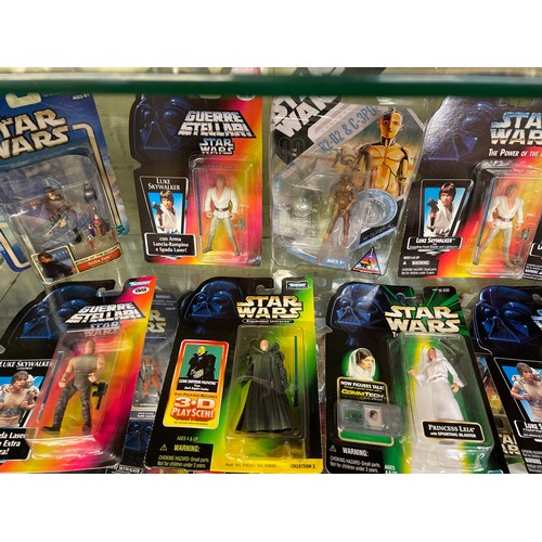 317 - SHELF OF STARWARS ACTION FIGURES IN BLISTER PACKS INC PRINCESS LEIA, LUKE SKYWALKER, LANDO CALRISSIA... 