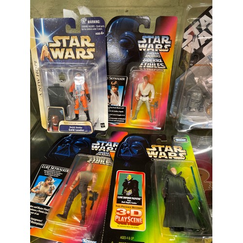 318 - STARWARS ACTION FIGURES IN BLISTER PACKS INC WUHER, CLONE EMPEROR, GOLD LEADER, LUKE SKYWALKER