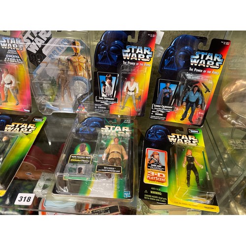 318 - STARWARS ACTION FIGURES IN BLISTER PACKS INC WUHER, CLONE EMPEROR, GOLD LEADER, LUKE SKYWALKER