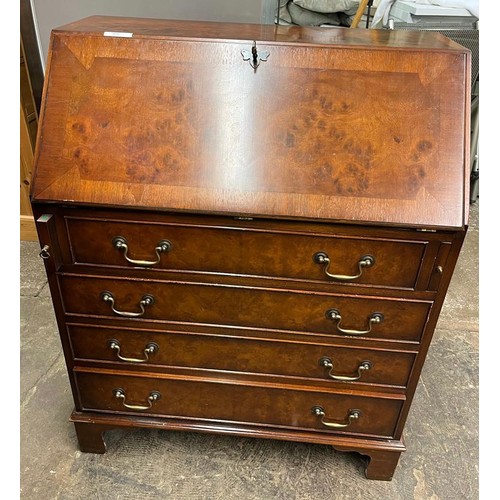 21 - REPRODUCTION BURR WALNUT CROSS BANDED BUREAU