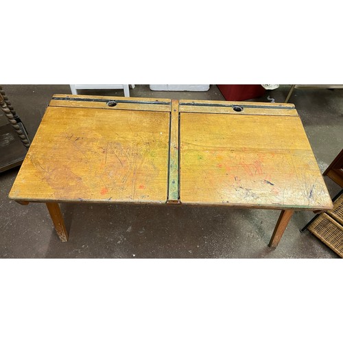 105 - MID CENTURY SIDE BY SIDE VINTAGE SCHOOL DESK