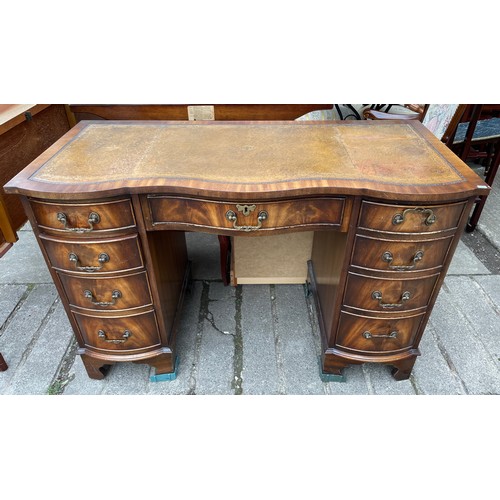 72 - LEATHER TOP BOW FRONTED PEDESTAL DESK