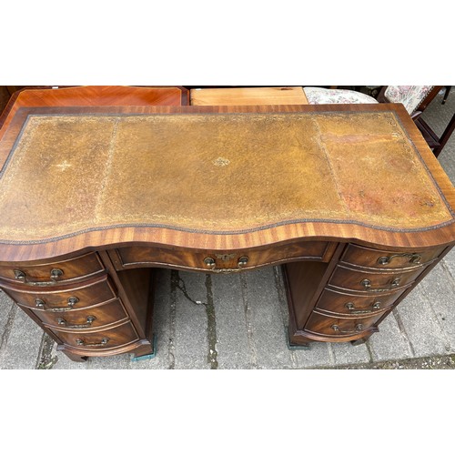 72 - LEATHER TOP BOW FRONTED PEDESTAL DESK