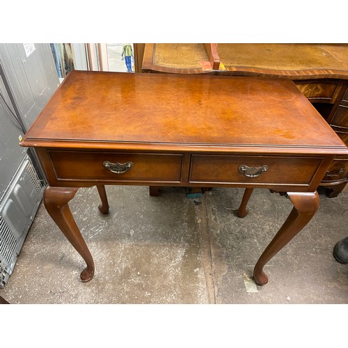 52 - MAHOGANY TWO DRAWER SIDE TABLE ON CABRIOLE LEGS