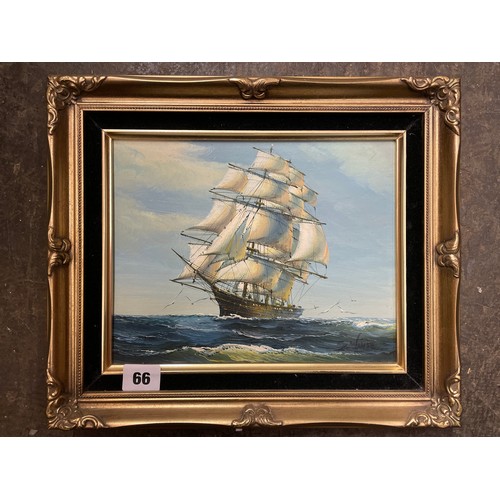 66 - SMALL PAINTING OF SHIP IN ROUGH SEA