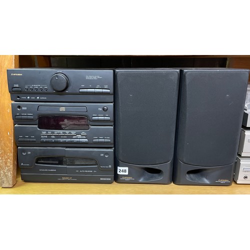 248 - MITSUBISHI HIGH FIDELITY MINI SYSTEM AND A PAIR OF MITSUBISHI BASE REFLEX SPEAKERS