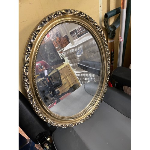 121 - GILT OBLONG HALL MIRROR AND OVAL GILT MIRROR