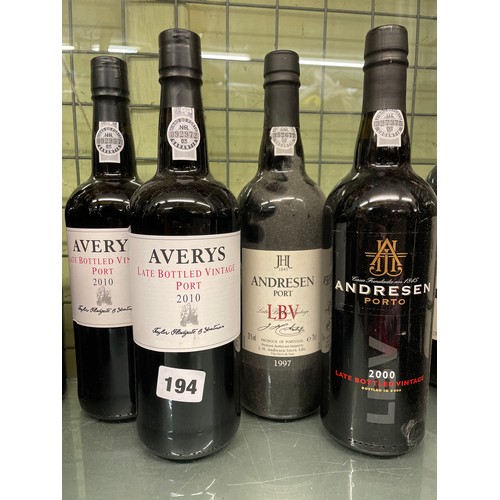 194 - AVERYS AND ANDERSEN PORT FOUR BOTTLES 2000 AND 2010