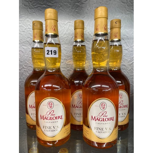 219 - FIVE BOTTLES OF PERE MAGLOIRE CALVADOS