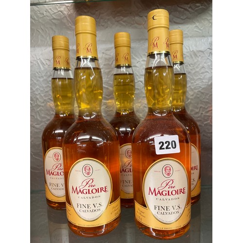 220 - FIVE BOTTLES OF PERE MAGLORIE CALVADOS