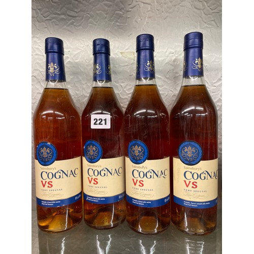 221 - FOUR BOTTLES OF COGNAC VS