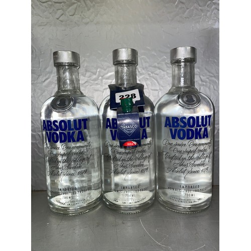 228 - THREE BOTTLES OF ABSOLUT VODKA BLUE