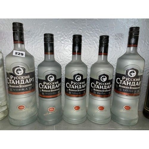 229 - FIVE BOTTLES OF RUSSIAN STANDARD VODKA