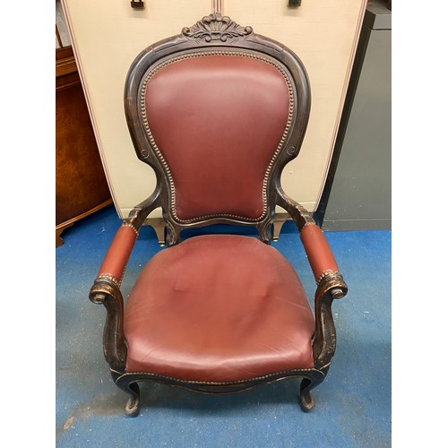 18 - VICTORIAN REXINE LEATHER UPHOLSTERED GENTLEMANS ARMCHAIR