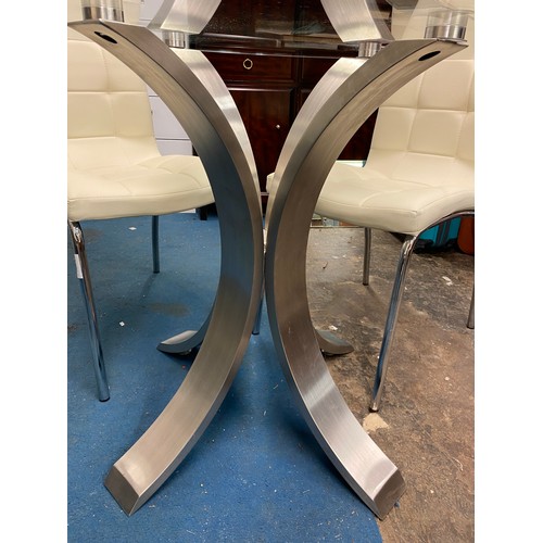 15 - GLASS CIRCULAR CHROME BASE TABLE AND FOUR CREAM CHAIRS