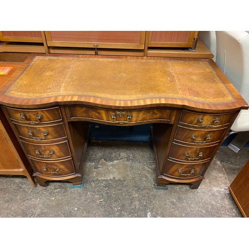 72 - LEATHER TOP BOW FRONTED PEDESTAL DESK