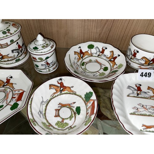 449 - WEDGWOOD BONE CHINA HUNTING SCENES, TRAY BOWLS, PRESERVE JARS