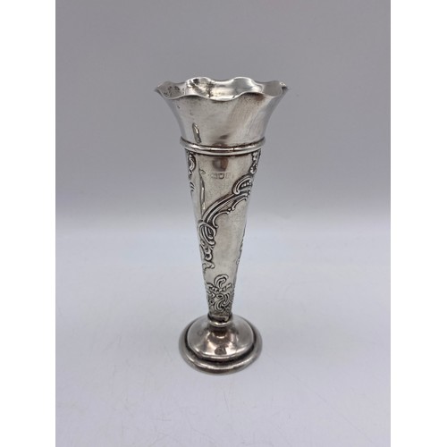 584 - SILVER CRIMP EDGE SPILL VASE WITH LOADED BASE, AND EPNS SPILL VASE