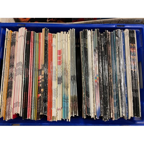 430 - TWO CRATES OF DUPLICATE LP RECORDS THE MONKEYS, MEAT LOAF, MOODY BLUES, PAUL SIMON AND MORE