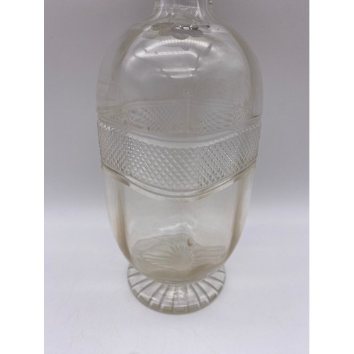 556 - LONDON SILVER MOUNTED GLASS HOBNAIL DECANTER WITH STOPPER