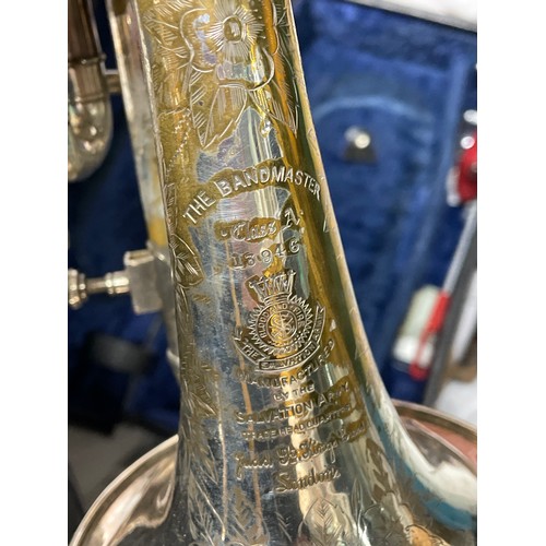 535 - CASED THE BAND MASTER CLASS A SALVATION ARMY CORNET, WITH MOUTH PIECE AND ACCESSORIES