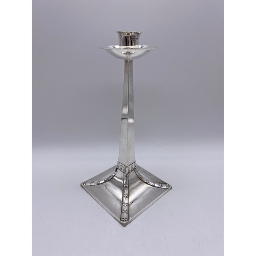 641 - PAIR OF SHEFFIELD SILVER JAMES DIXON ARTS AND CRAFTS TAPERED CANDLE STICKS WITH LOADED BASES 22.7 OZ... 