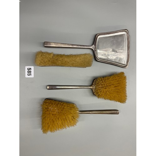 585 - BIRMINGHAM SILVER AND GUILLOCHE ENAMELLED BRUSH AND MIRROR SET