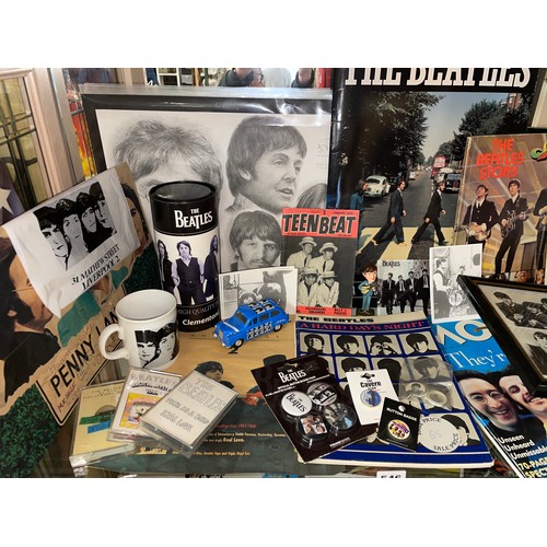 546 - SHELF OF THE BEATLES EPHEMERA INCLUDING CALENDAR, PUZZLE SET, PHOTOGRAPH, ETC