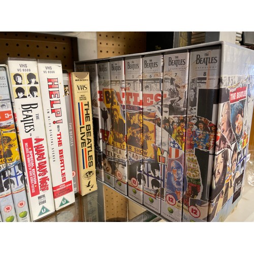 550 - SELECTION OF THE BEATLES BOX SETS INCLUDING VHS AND DVDS, UNOPENED FAB FOUR CD BOOK SET