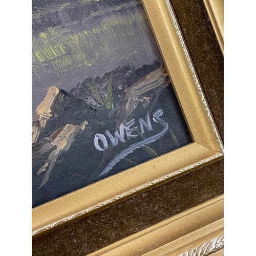 654 - OILS ON CANVAS BY OWENS OF LAKE LANDSCAPE 20CM X 16CM APPROX