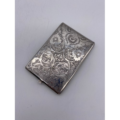 623 - UNMARKED WHITE METAL ENGRAVED CIGARETTE CASE DECORATED WITH DRAGONS AND BIRDS 5.1 OZ APPROX OVERALL