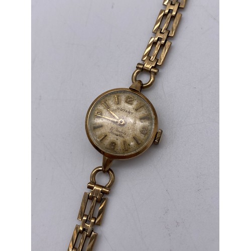 631 - LADIES ROTARY CIRCULAR WRISTWATCH ON GOLD THREE STRAND STRAP 12.7G OVERALL APPROX