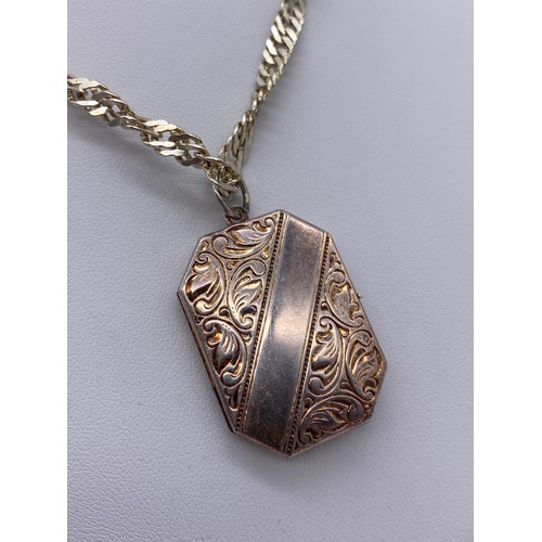 615 - SILVER ROPE LINK CHAIN WITH OCTAGONAL ENGRAVED PENDANT 30G OVERALL