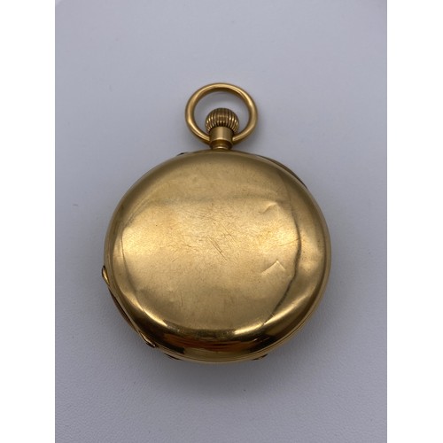 633 - GENTLEMANS 18CT GOLD HALF HUNTER POCKET WATCH WITH BLUE ENAMEL CHAPTER RING THE DIAL BY TP WRIGHT OF... 