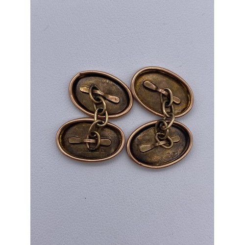 603 - PAIR OF ROSE GOLD ENGRAVED OVAL CUFF LINKS 3.5G APPROX