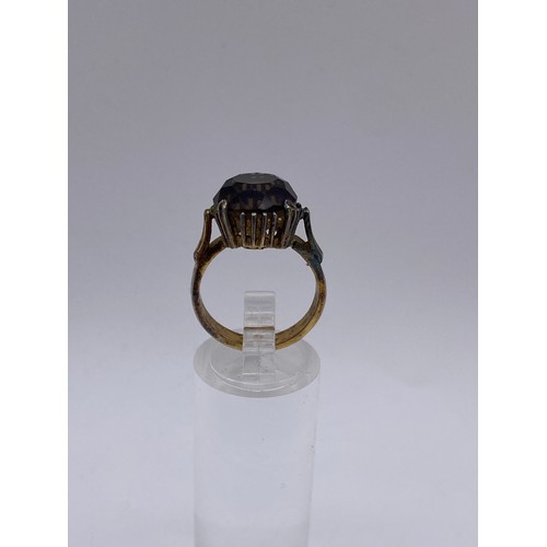 629 - CLAW SET SMOKEY QUARTZ PLATED RING