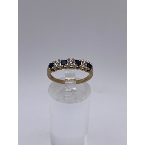 613 - 9CT GOLD DIAMOND CHIP AND SAPPHIRE RING 1.8G APPROX