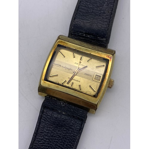 624 - VINTAGE 1970S ZENITH AUTOMATIC 28800 SQUARE FACE WATCH ON LEATHER STRAP