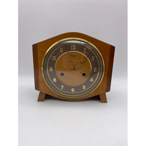 496 - DISS AND SONS EIGHT DAY ARCHED CASED MANTLE CLOCK AND SMITHS ENFIELD MANTLE CLOCK