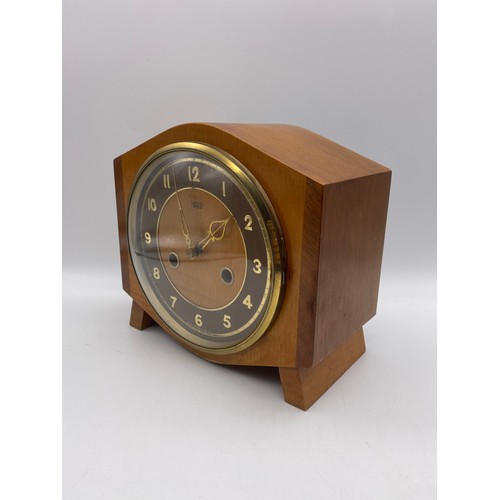 496 - DISS AND SONS EIGHT DAY ARCHED CASED MANTLE CLOCK AND SMITHS ENFIELD MANTLE CLOCK