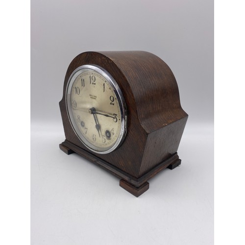 496 - DISS AND SONS EIGHT DAY ARCHED CASED MANTLE CLOCK AND SMITHS ENFIELD MANTLE CLOCK