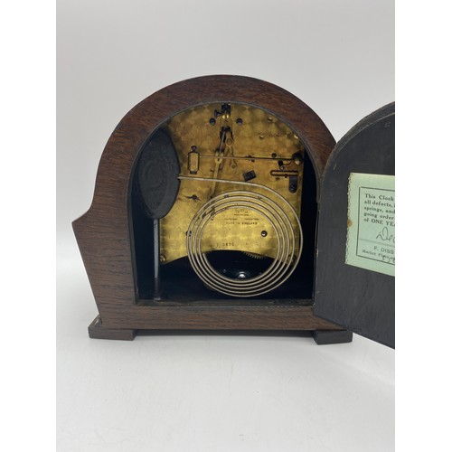 496 - DISS AND SONS EIGHT DAY ARCHED CASED MANTLE CLOCK AND SMITHS ENFIELD MANTLE CLOCK