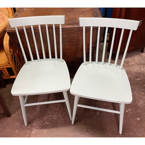 28 - PAIR OF TURQUIOSE PAINTED STICK BACK DINING CHAIRS