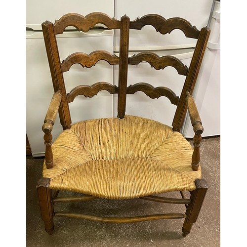 30 - FRENCH PROVINCIAL RAFFIA STRUNG DOUBLE CHAIR BACK BENCH