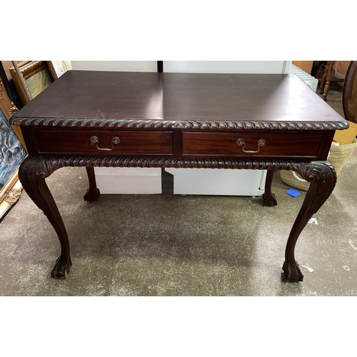 35 - REPRODUCTION MID 18TH CENTURY STYLE SIDE TABLE WITH GADROONED EDGE FITTED WITH DRAWERS