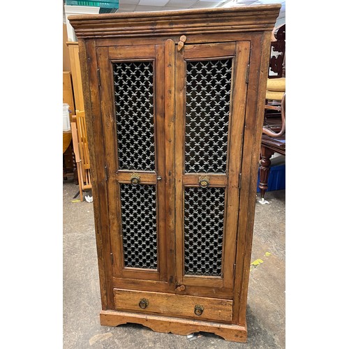 85 - RUSTIC KNOTTED METAL LATTICE DOOR NARROW CABINET