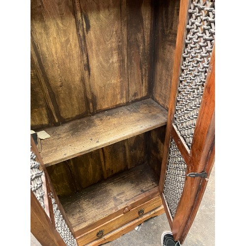 85 - RUSTIC KNOTTED METAL LATTICE DOOR NARROW CABINET