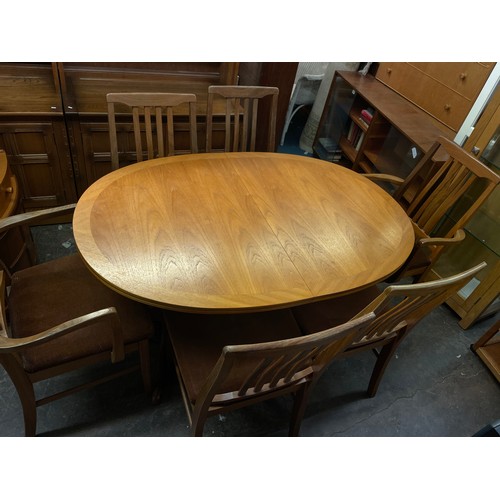 99 - TEAK OVAL DINING TABLE AND SIX CHAIRS